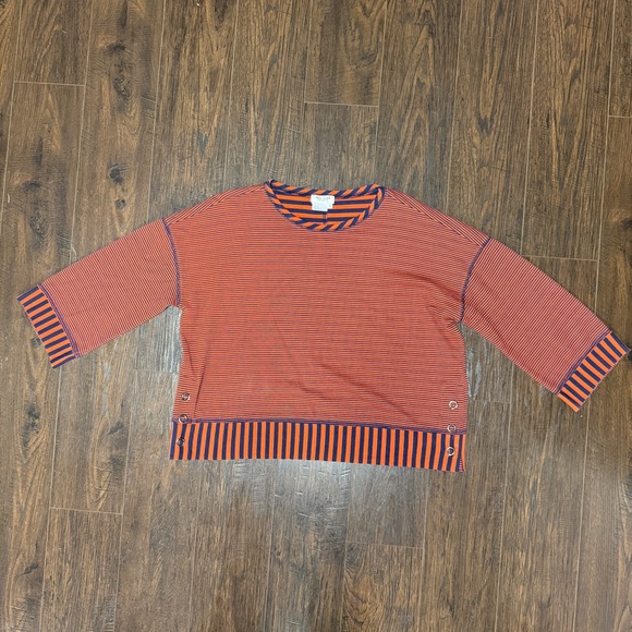 Tru Luxe Jeans Tops - TRU LUXE JEANS RUST ORANGE AND NAVY STRIPED LONG SLEEVE TOP